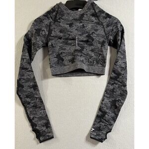 Gymshark Adapt Camo Seamless Long Sleeve Crop Top Keyhole Back Detail Small